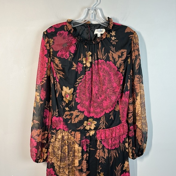 Anthropologie Porridge Black Puff Sleeve Open Back Floral Chiffon Dress Size 1X - Picture 4 of 16